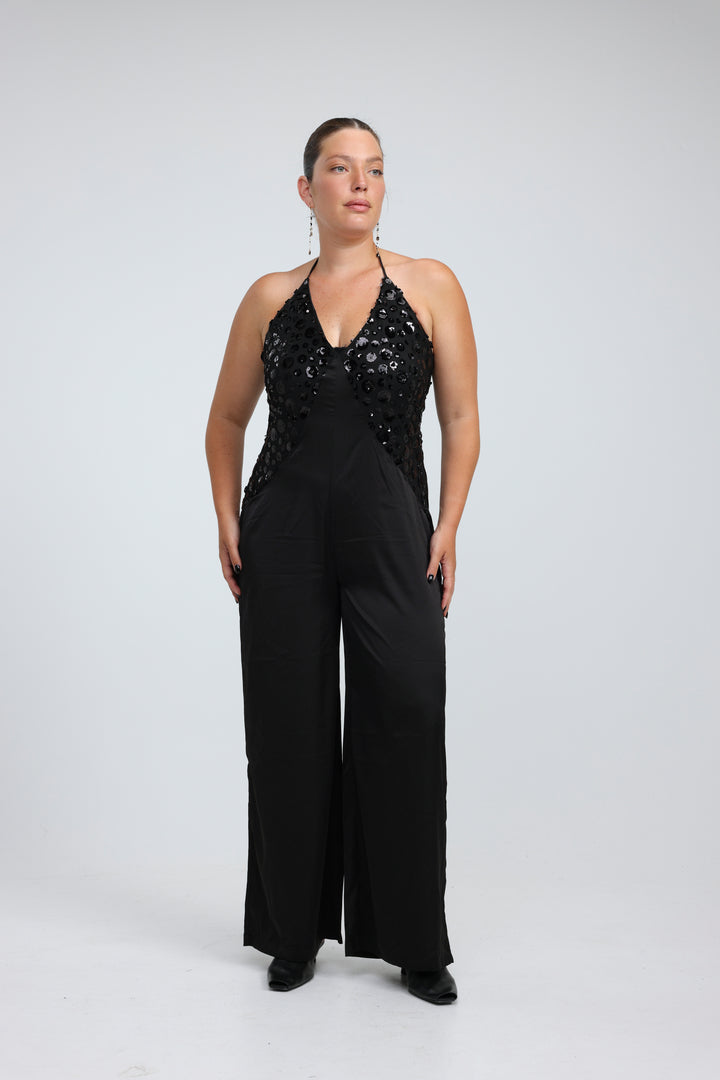 Sequin & Satin Black Jumpsuit
