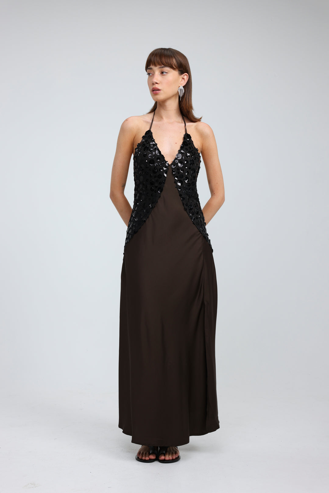 Sequin & Satin Brown Dress