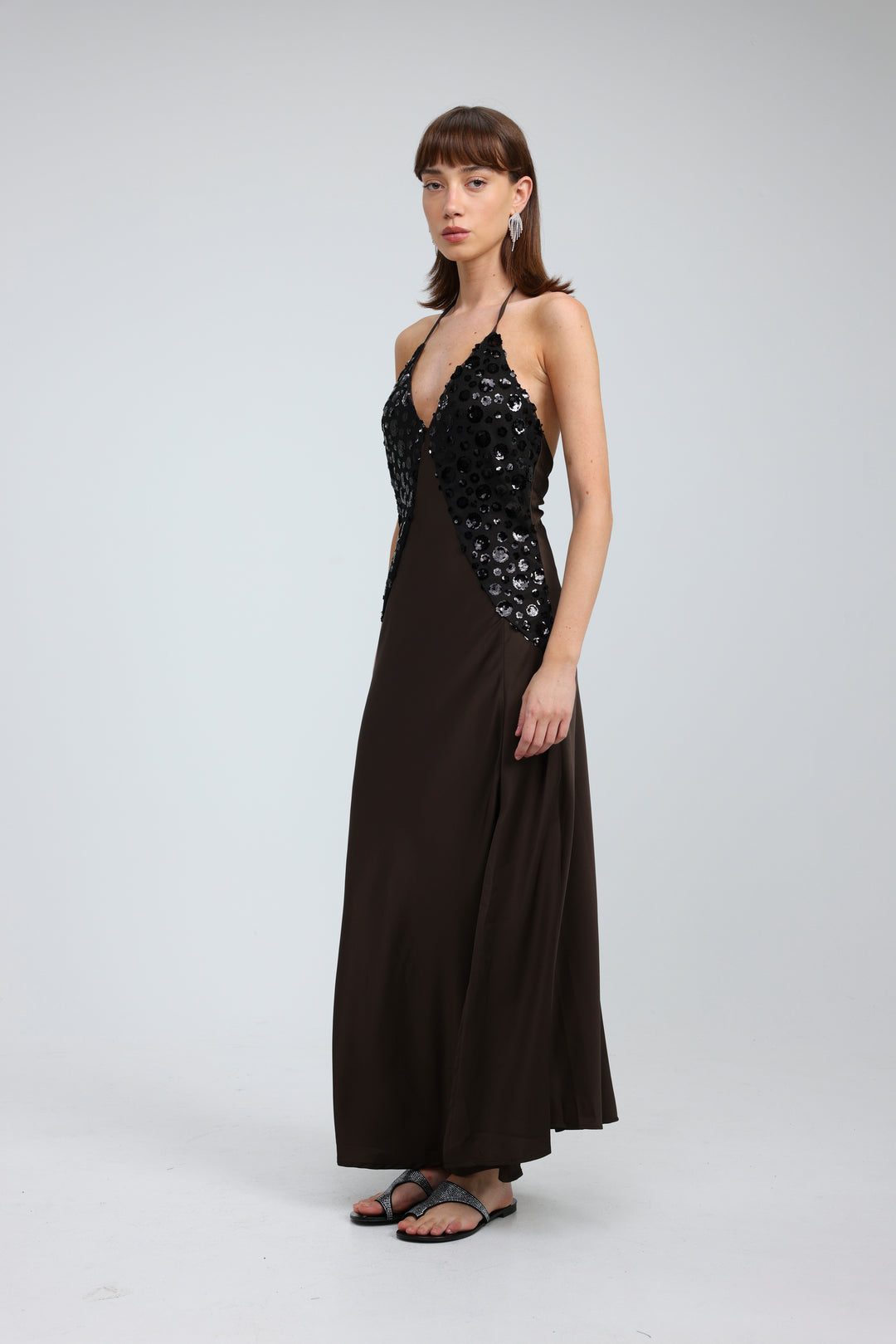 Sequin & Satin Brown Dress