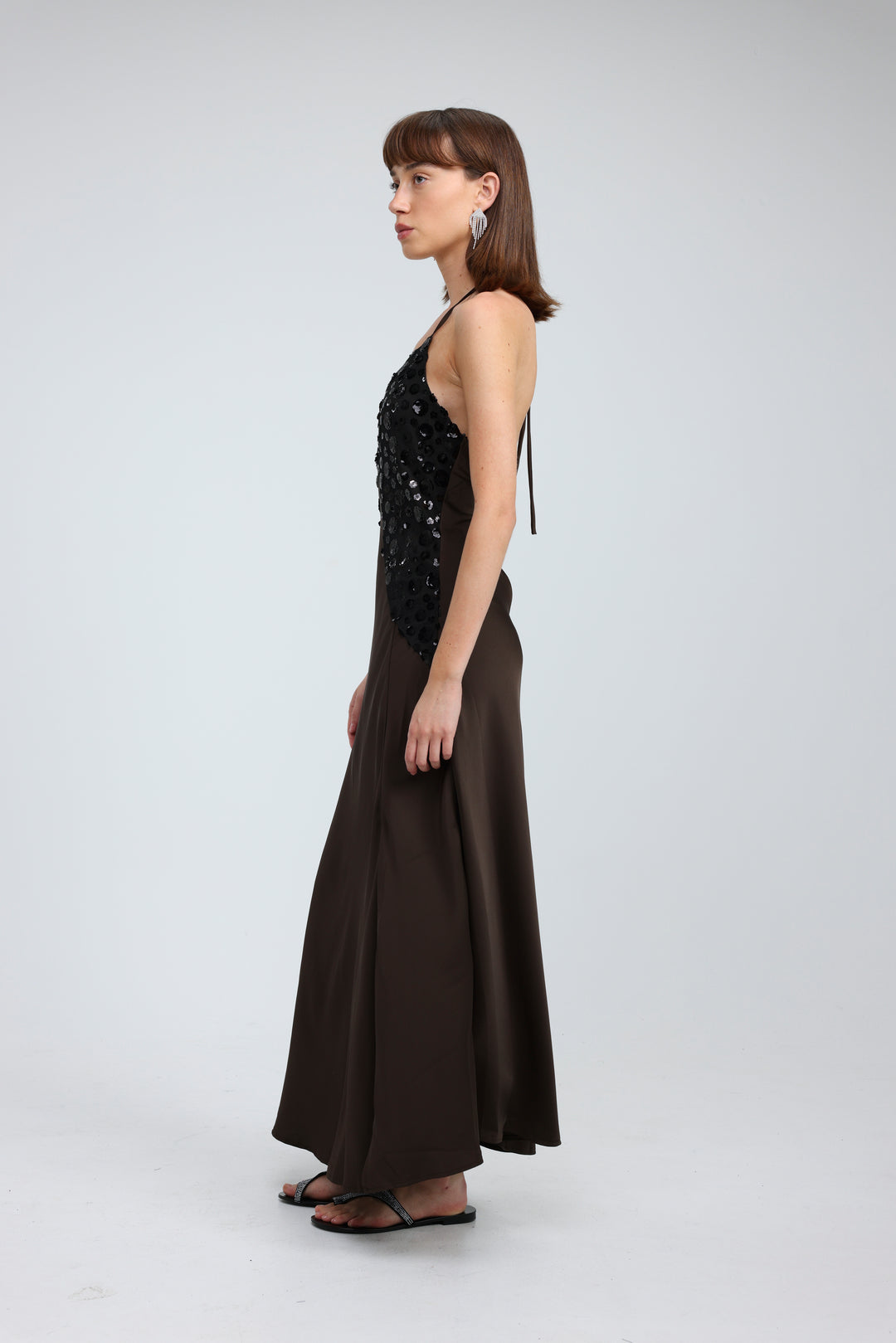 Sequin & Satin Brown Dress
