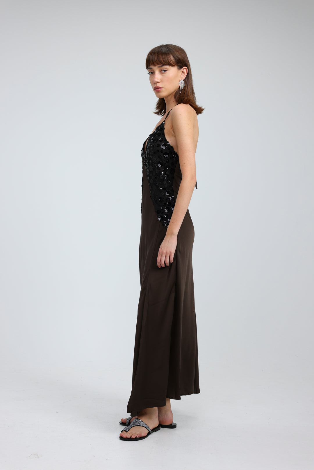 Sequin & Satin Brown Dress