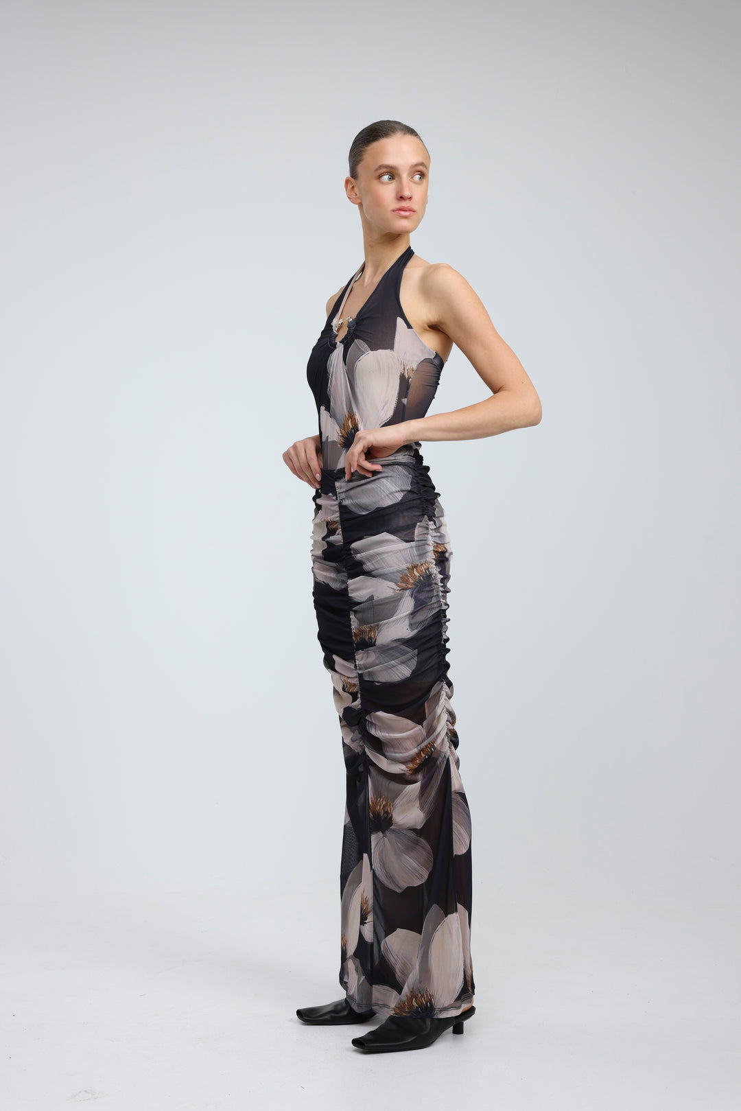 Floral Gathered Mesh Skirt