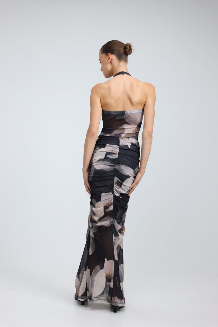 Floral Gathered Mesh Skirt