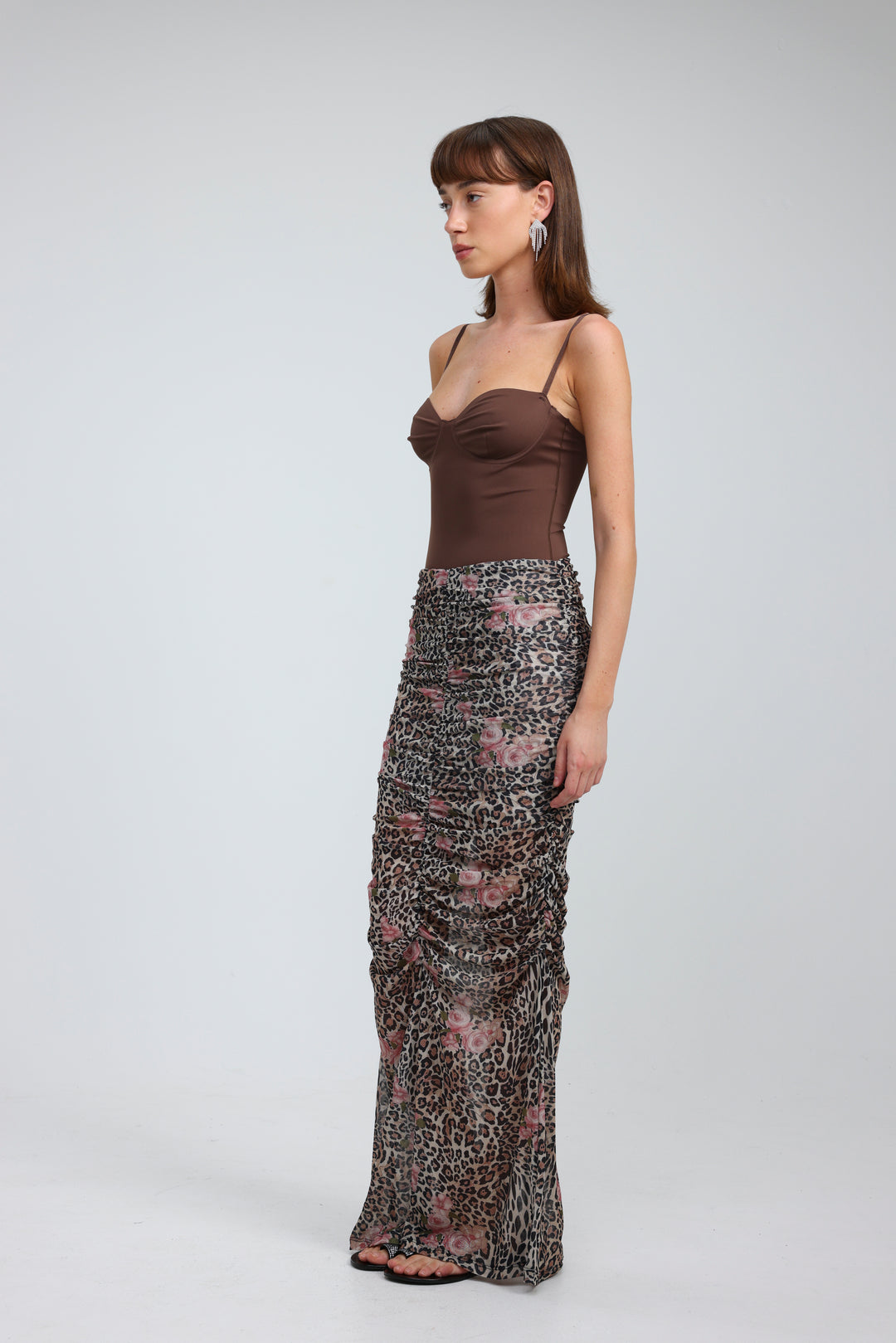 Leopard Gathered Mesh Skirt