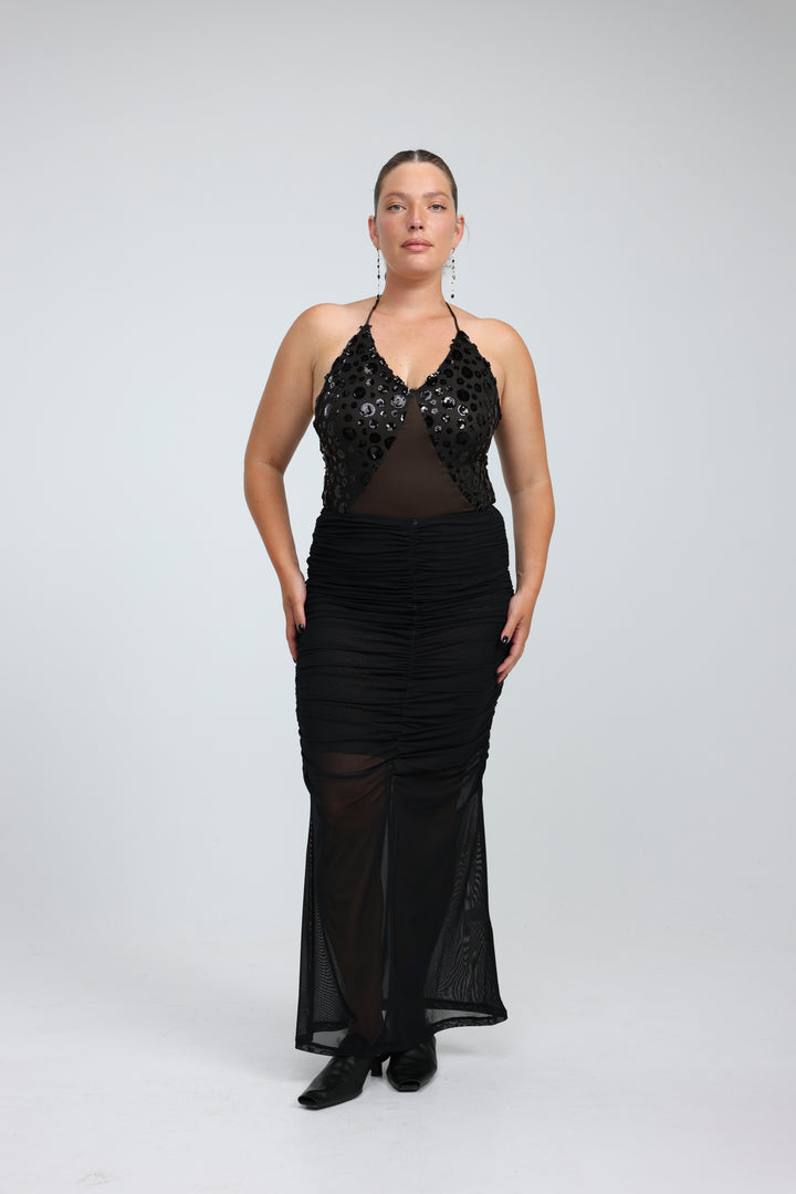 Sequin & Satin Black Bodysuit