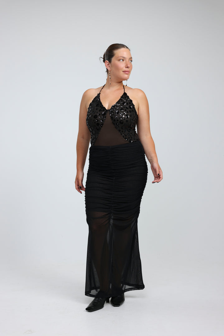 Sequin & Satin Black Bodysuit