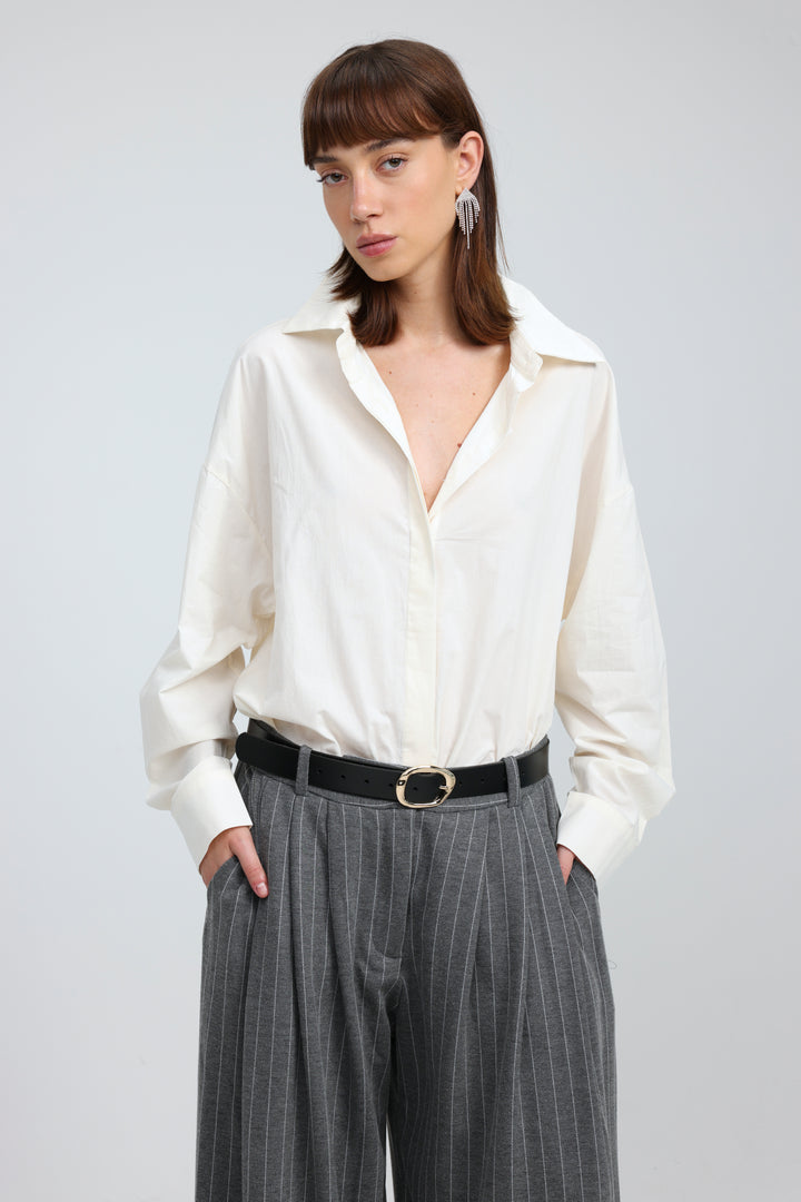 Heart-Back Cream Buttoned Shirt