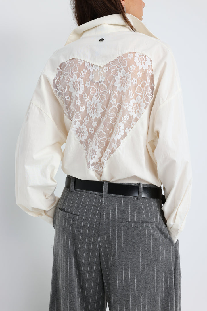 Heart-Back Cream Buttoned Shirt