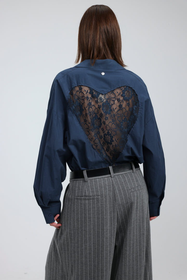 Heart-Back Blue Buttoned Shirt