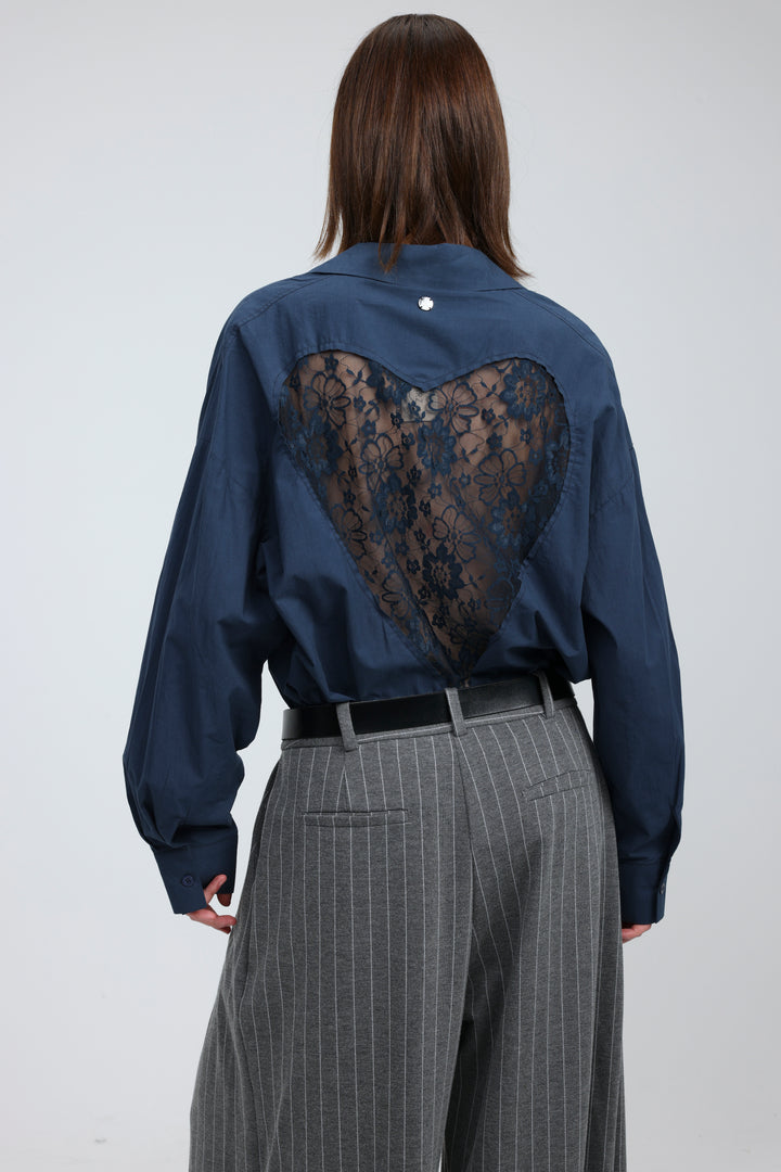 Heart-Back Blue Buttoned Shirt