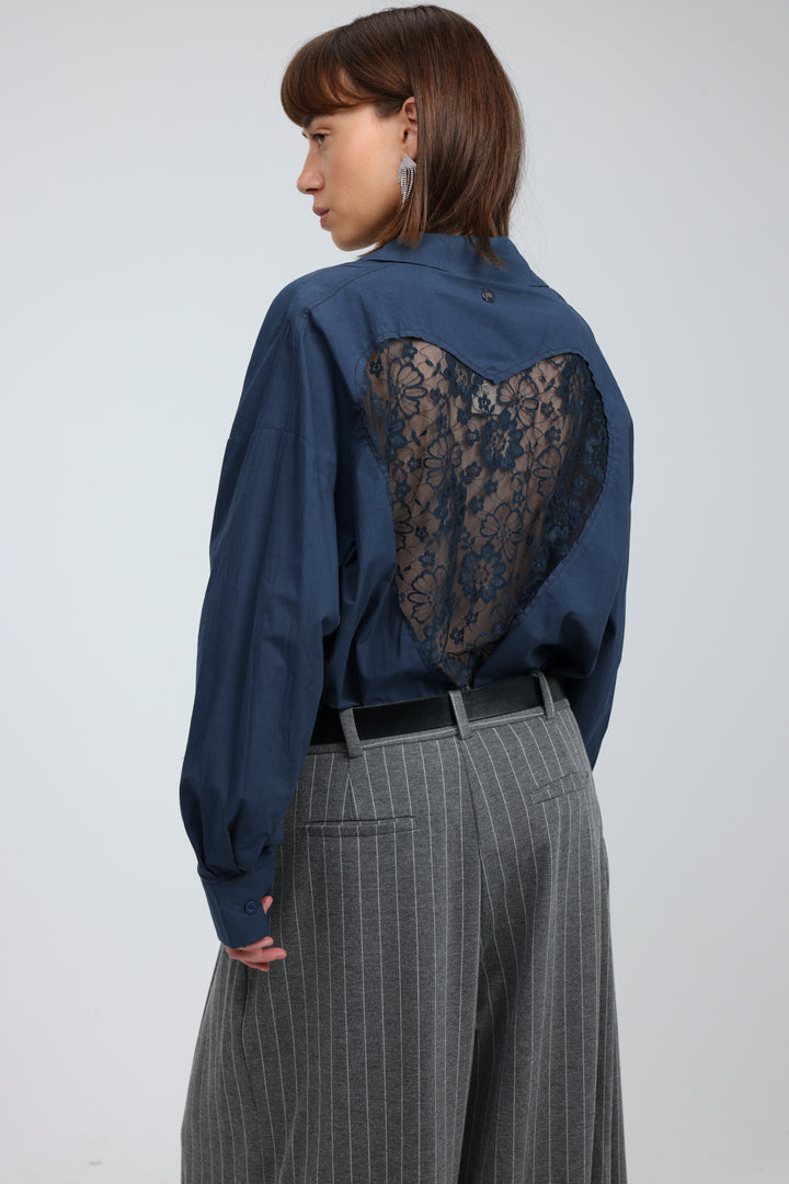 Heart-Back Blue Buttoned Shirt