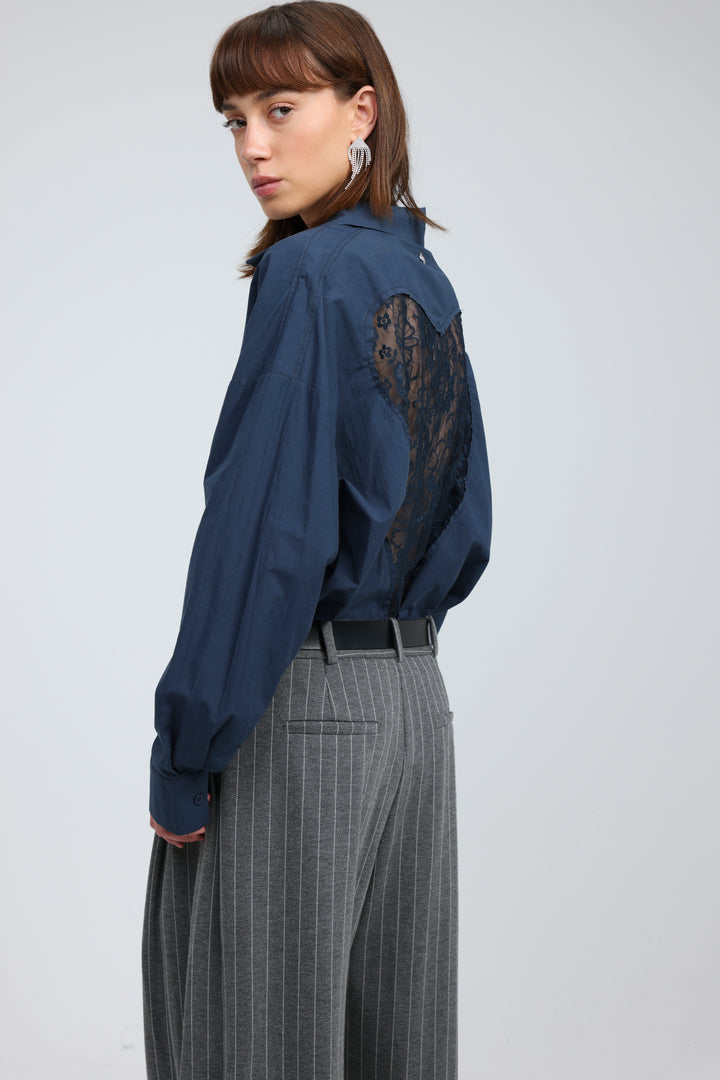Heart-Back Blue Buttoned Shirt