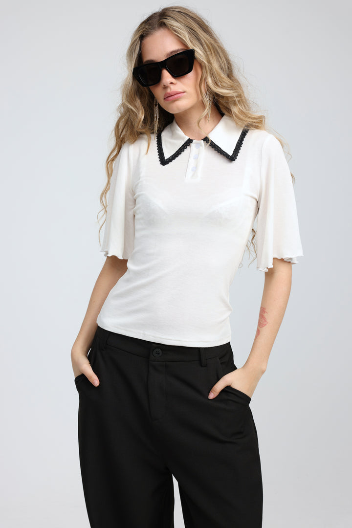 Stamp Cream Polo T-Shirt