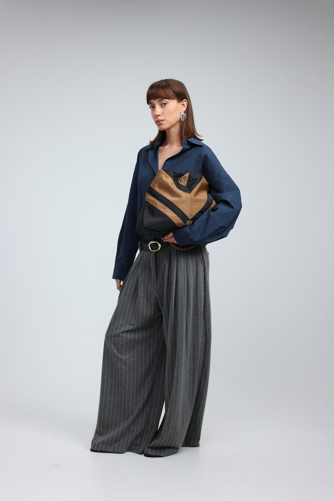Chevron Black/Camel Side Bag