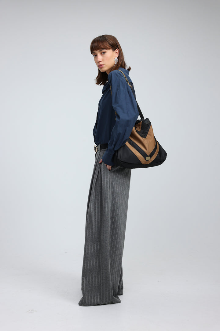 Chevron Black/Camel Side Bag