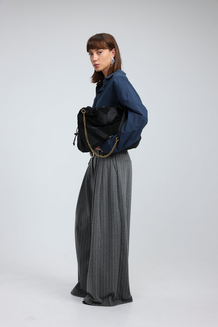 Chevron Black/Suede Side Bag