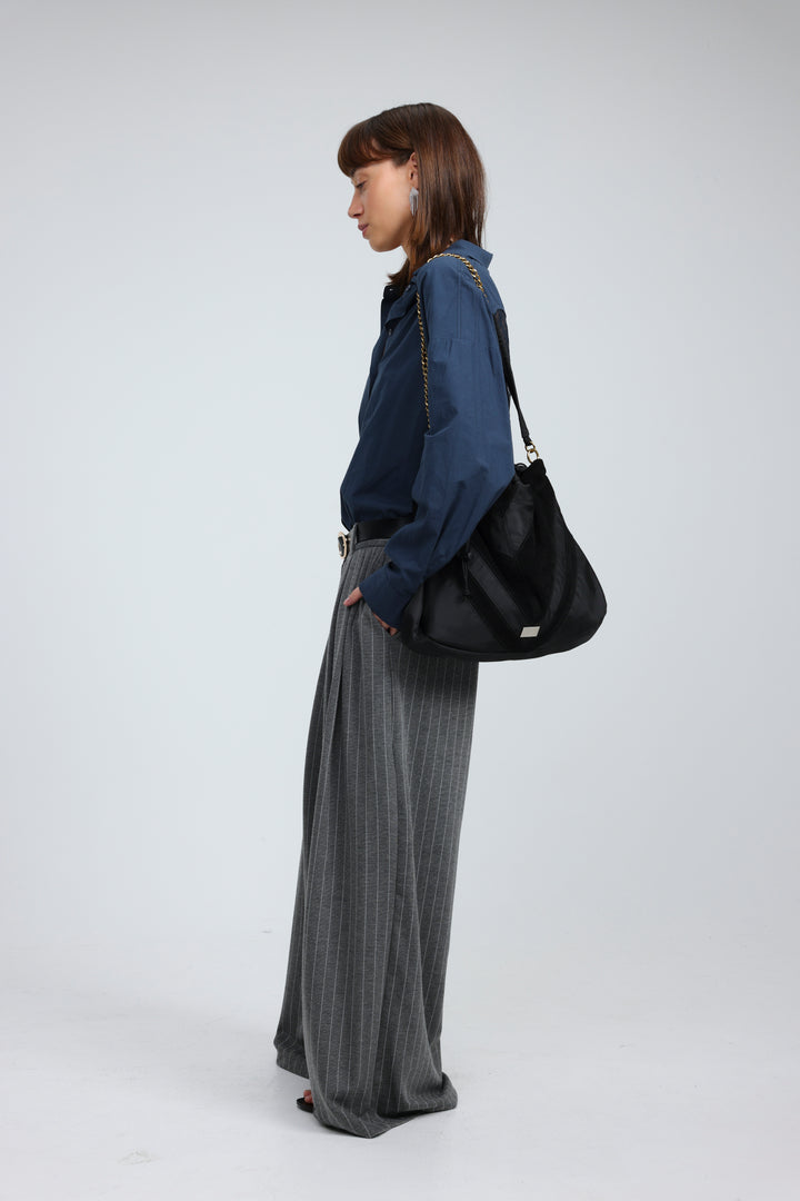 Chevron Black/Suede Side Bag