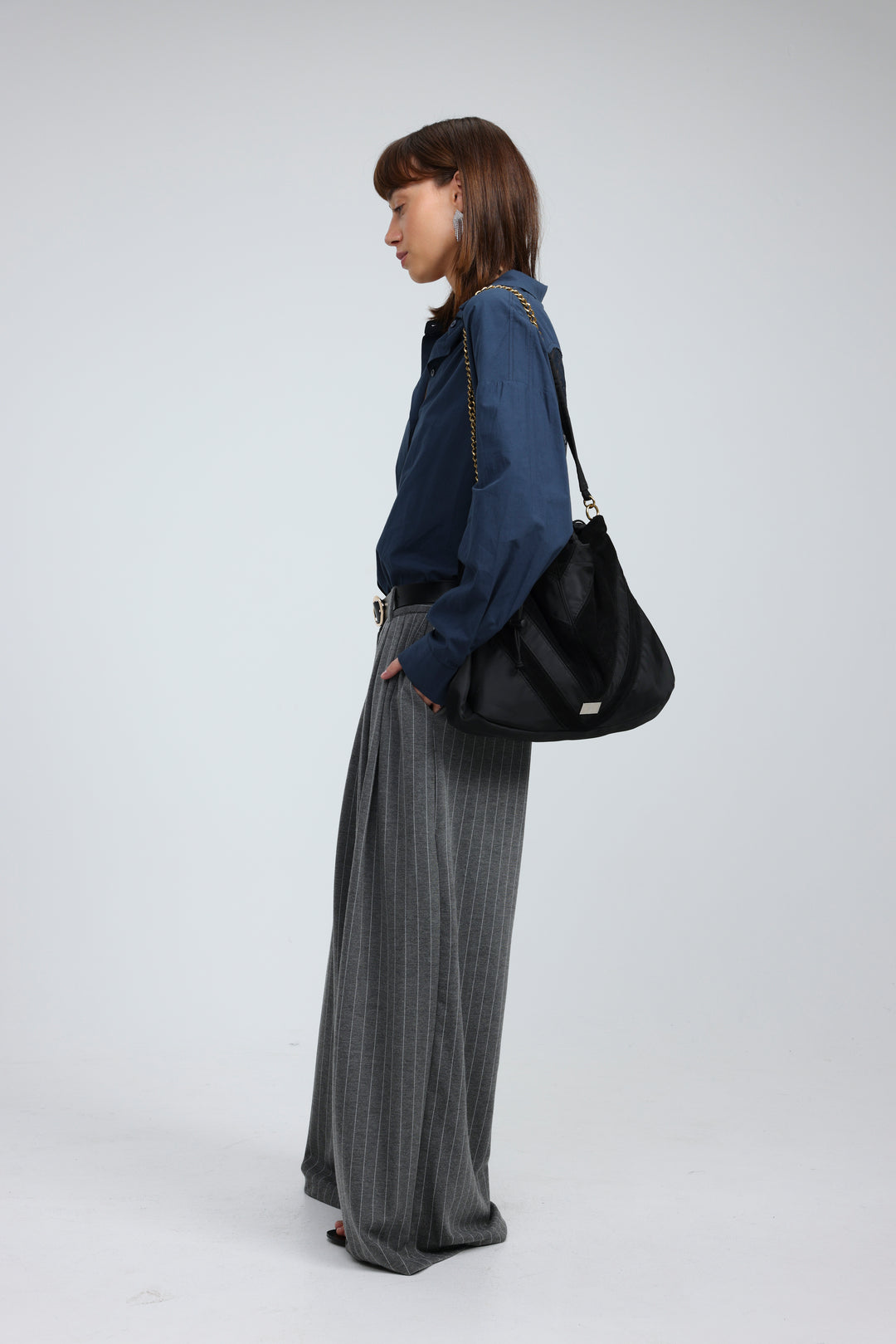 Chevron Black/Suede Side Bag