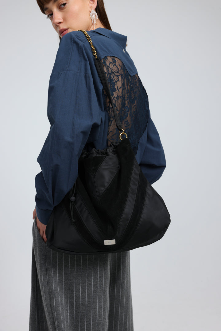 Chevron Black/Suede Side Bag