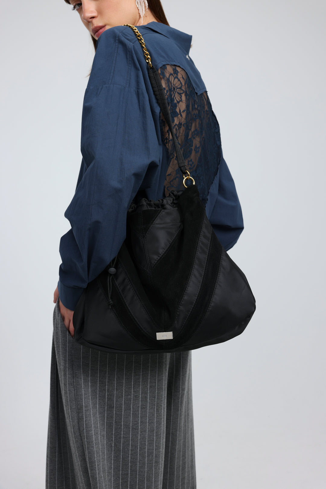 Chevron Black/Suede Side Bag