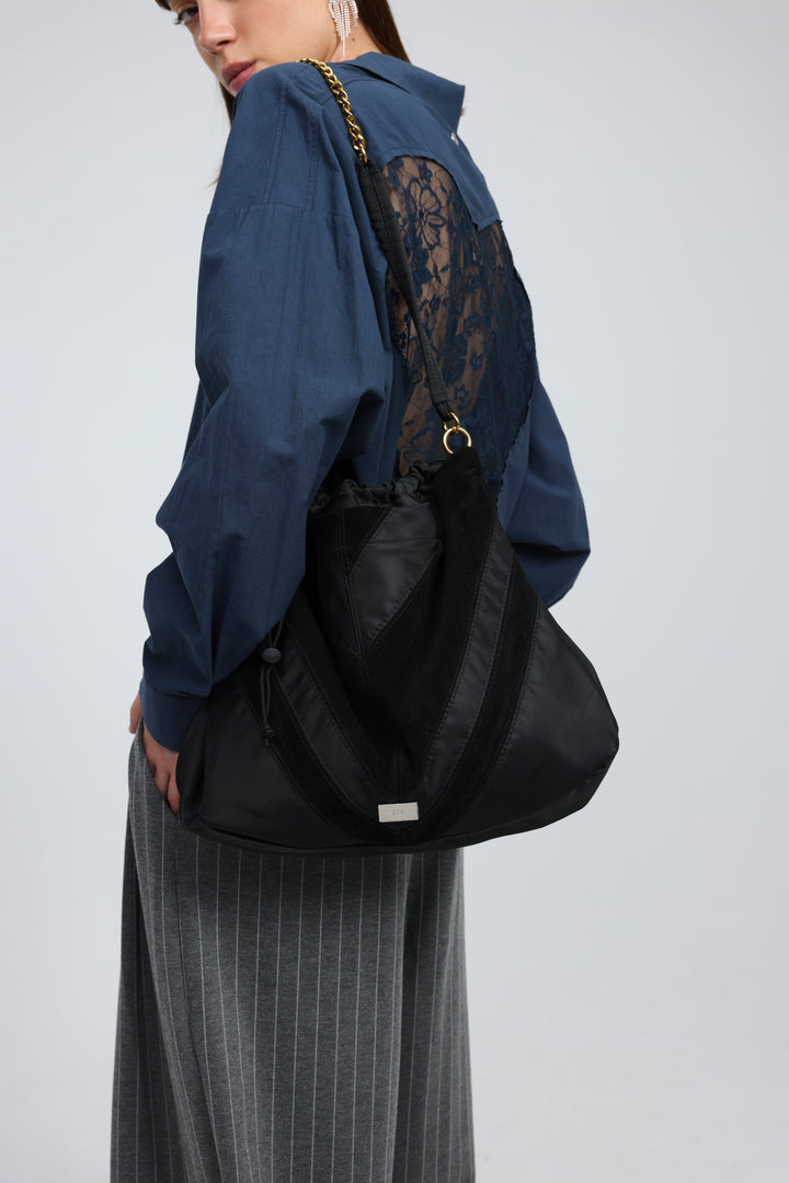 Chevron Black/Suede Side Bag