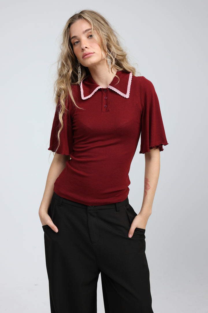 Stamp Wine Polo T-Shirt
