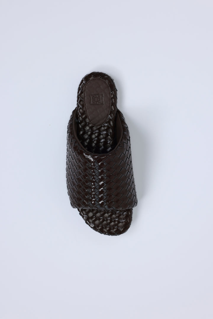 Woven Brown Leather Slides