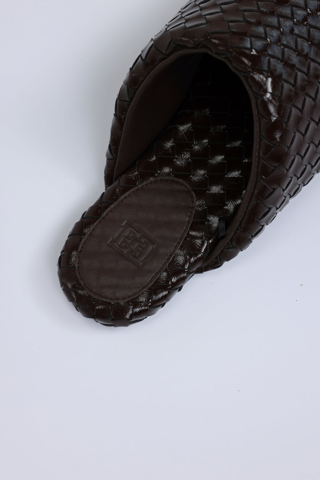 Woven Brown Leather Slides