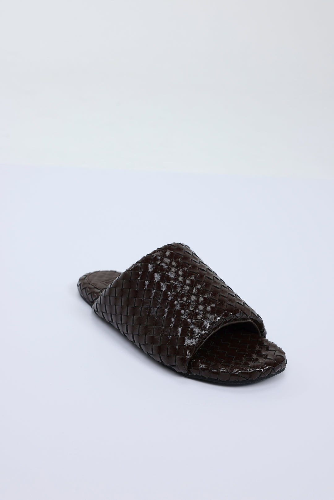 Woven Brown Leather Slides