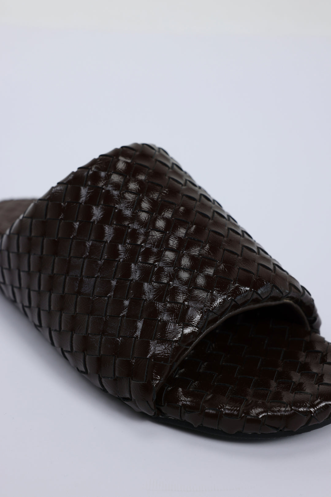 Woven Brown Leather Slides