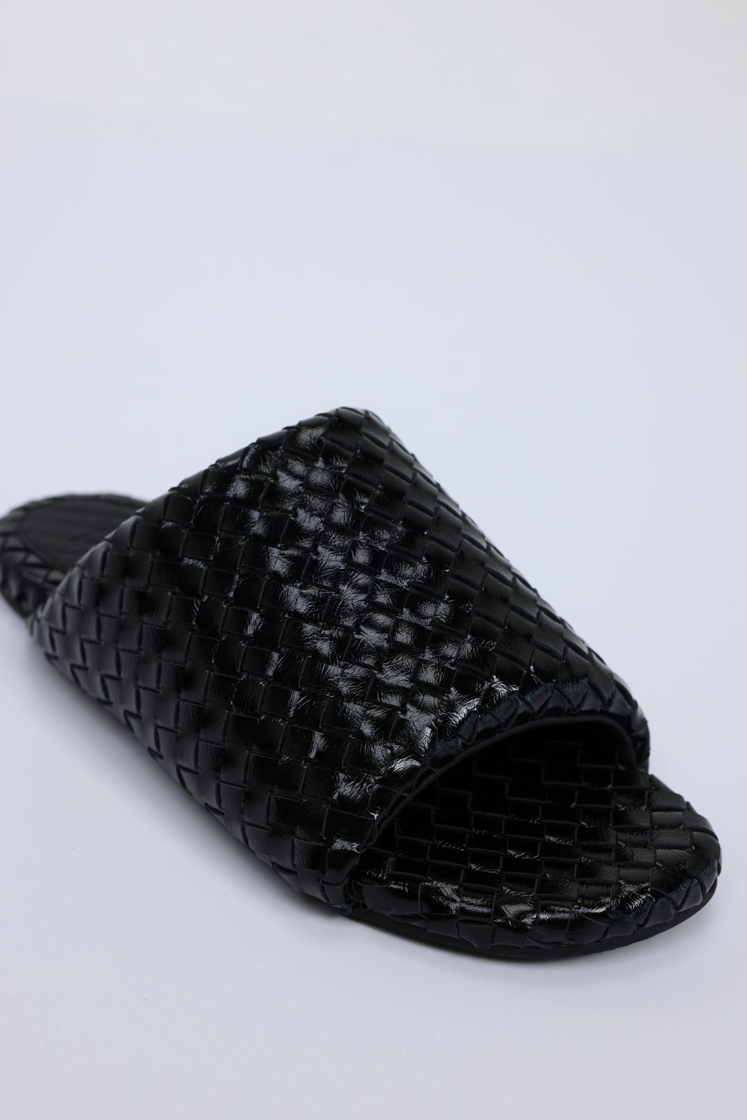 Woven Black Leather Slides