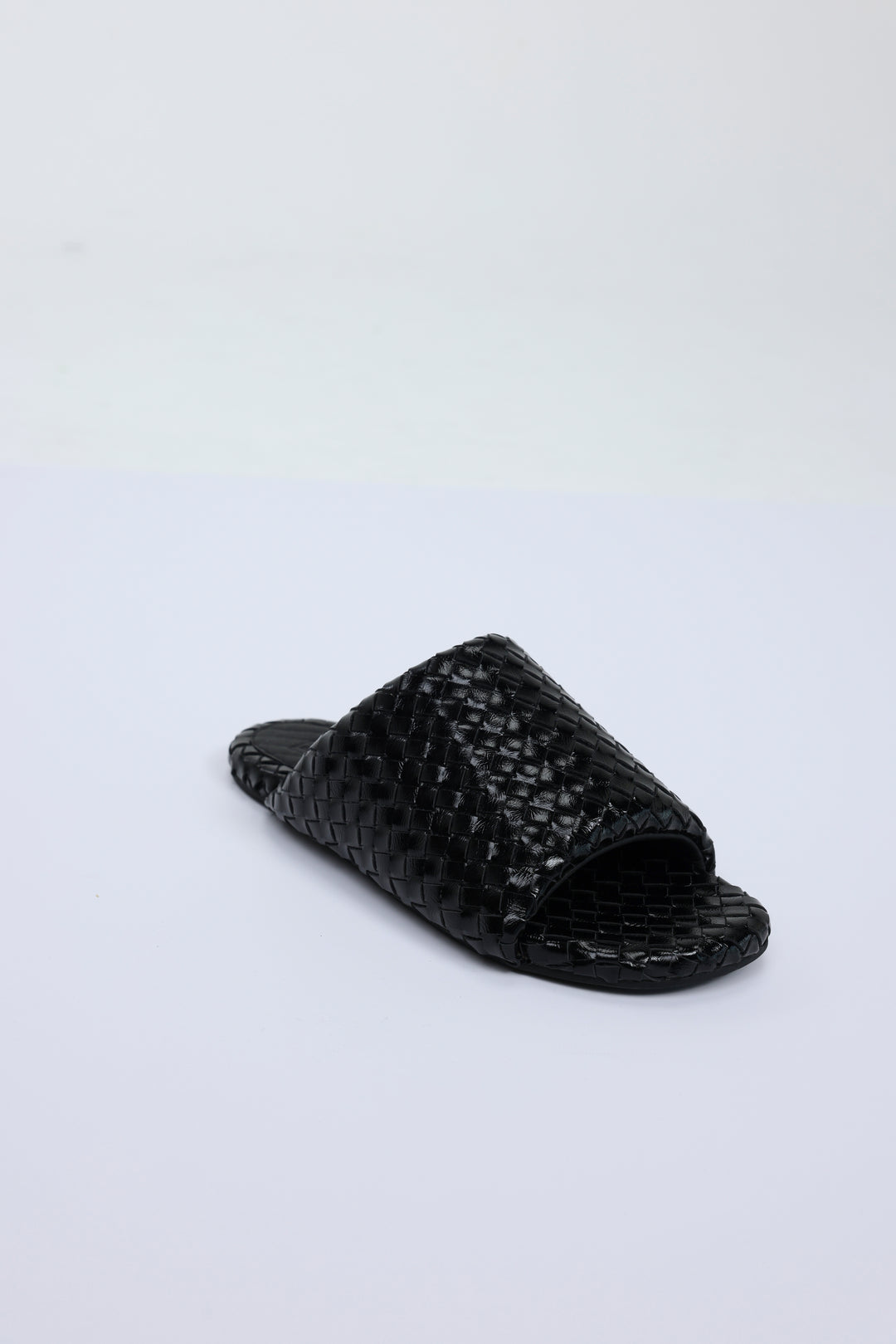 Woven Black Leather Slides