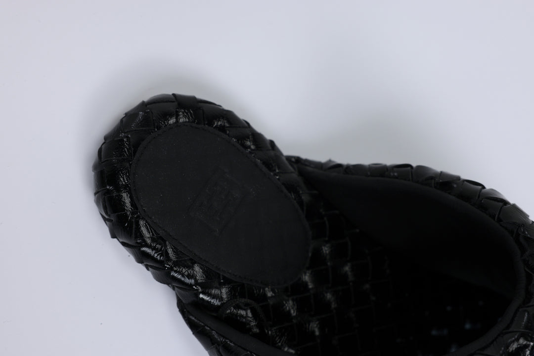 Woven Black Leather Slides