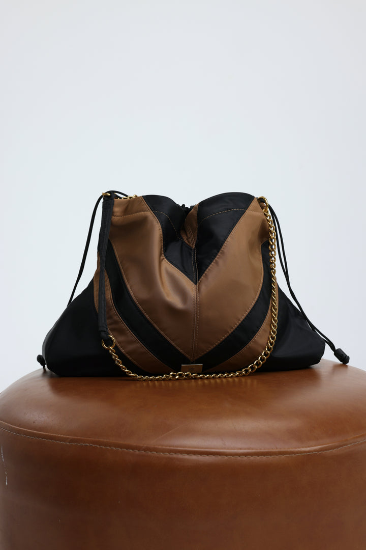 Chevron Black/Camel Side Bag