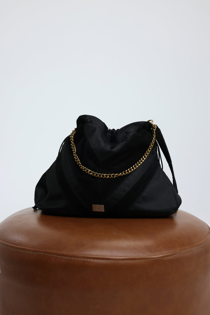 Chevron Black/Suede Side Bag