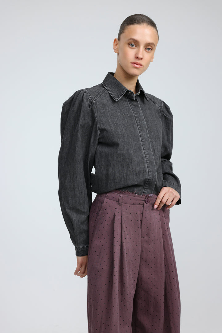 Overtime Black Denim Buttoned  Shirt