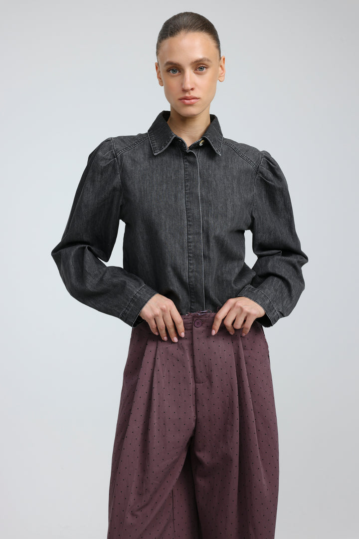Overtime Black Denim Buttoned  Shirt