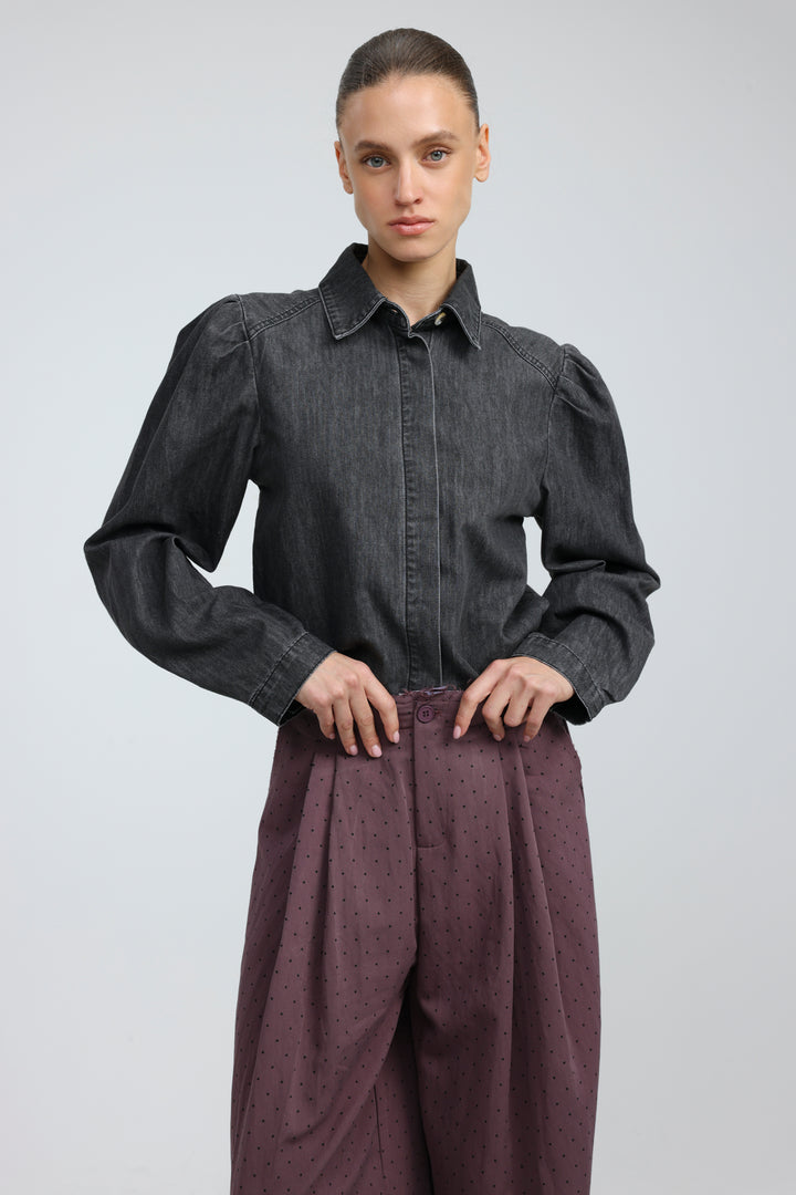 Overtime Black Denim Buttoned  Shirt