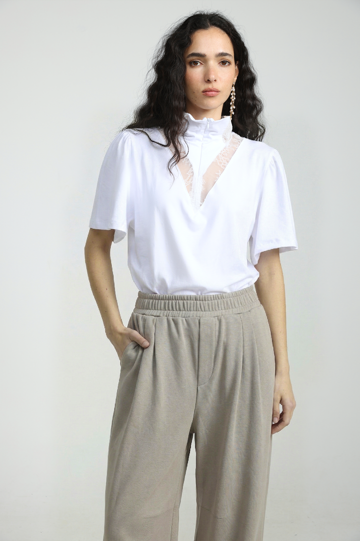 Adamon White Lace Polo