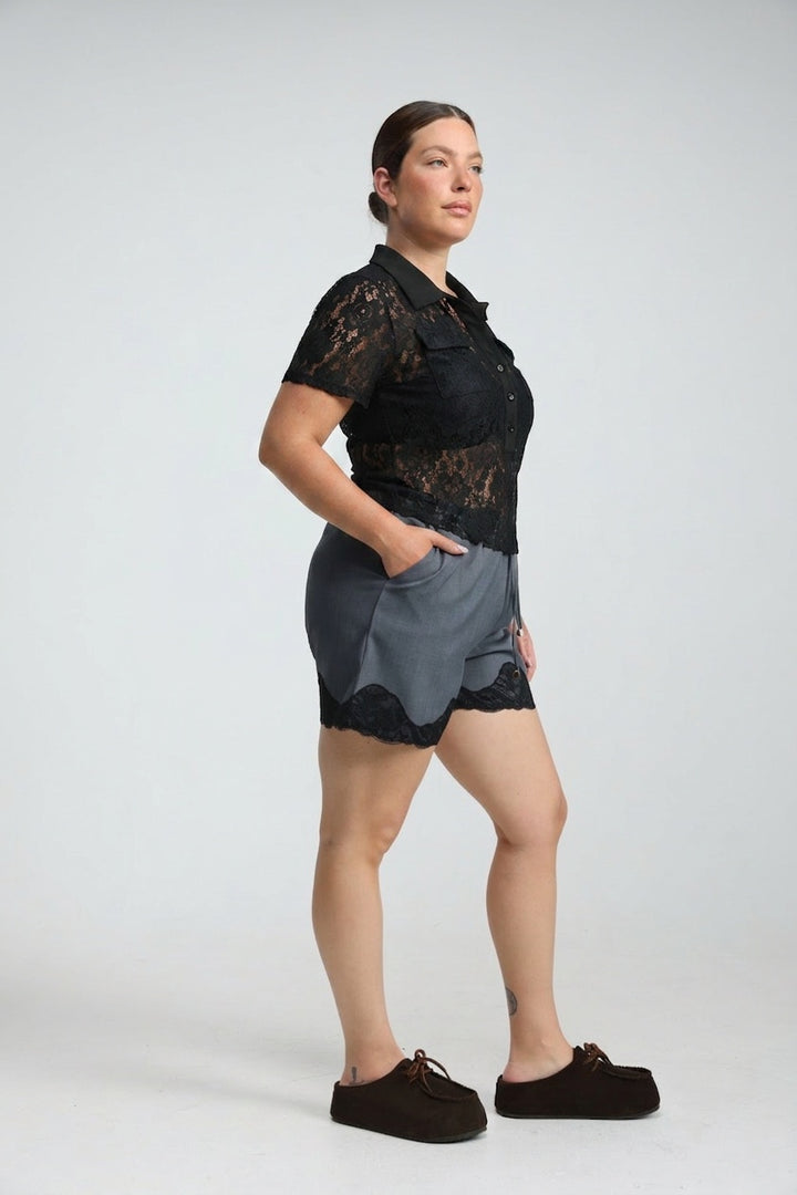 Lace Polo Black Bodysuit
