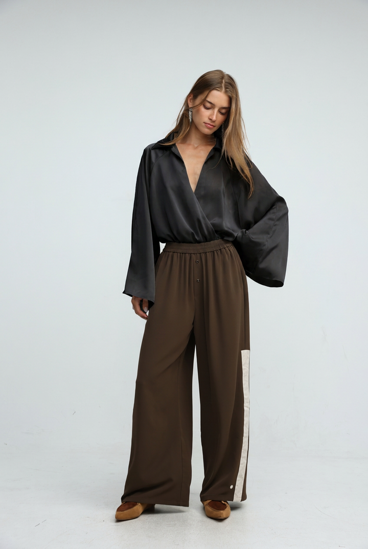 Draped Satin Black Wrap Bodysuit