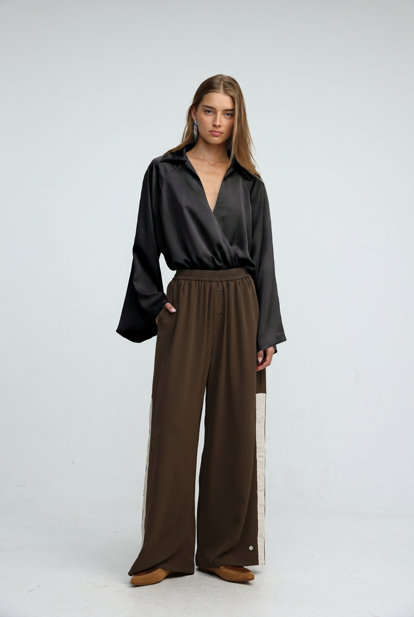 Draped Satin Black Wrap Bodysuit