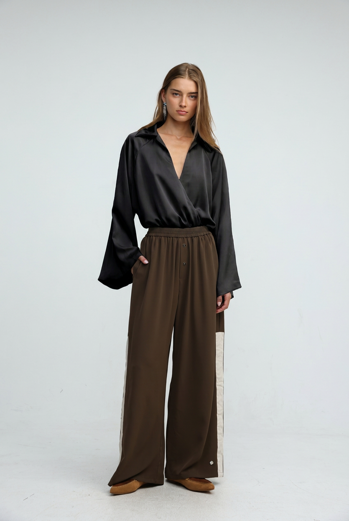 Draped Satin Black Wrap Bodysuit