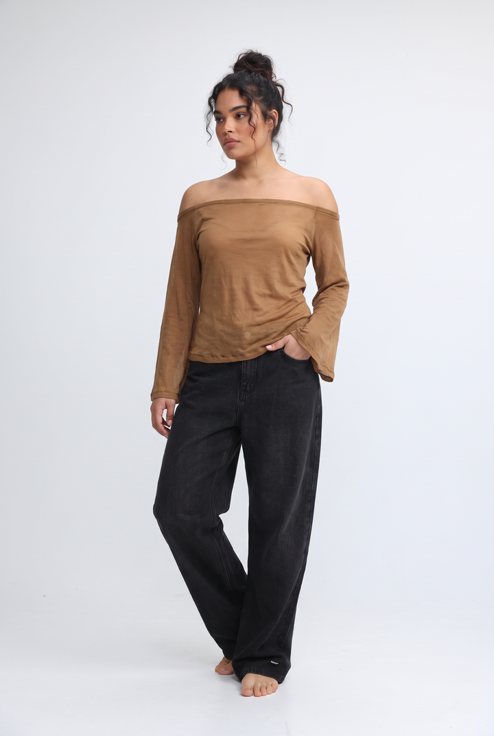 Clean64 White Off Sheer Shoulder Shirt
