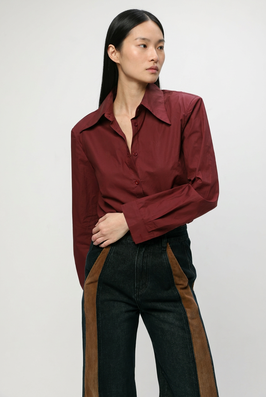 Padded Wine Buttoned Shirt