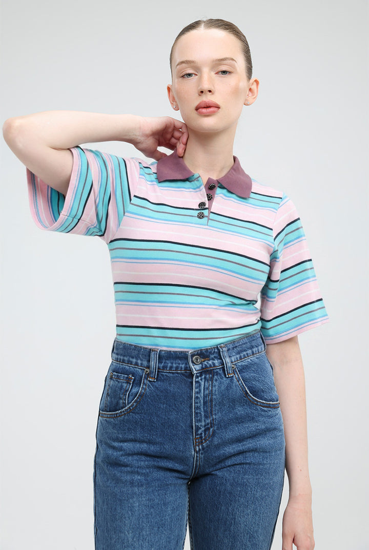 Sweet Pink Striped Polo