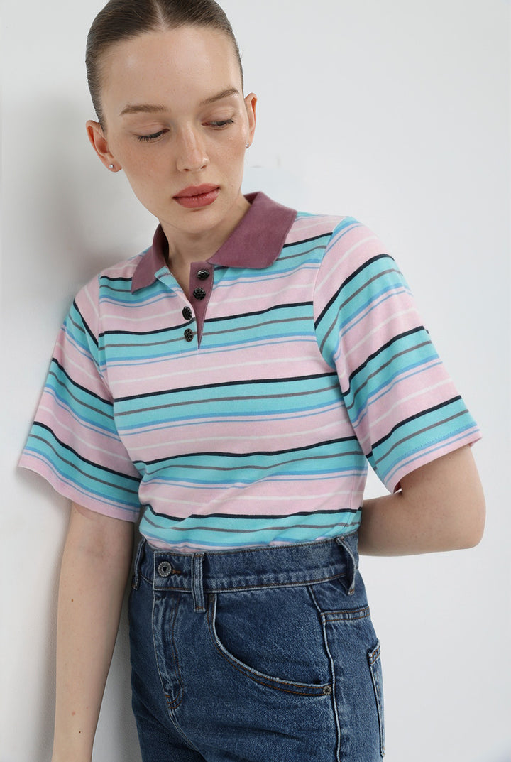 Sweet Pink Striped Polo