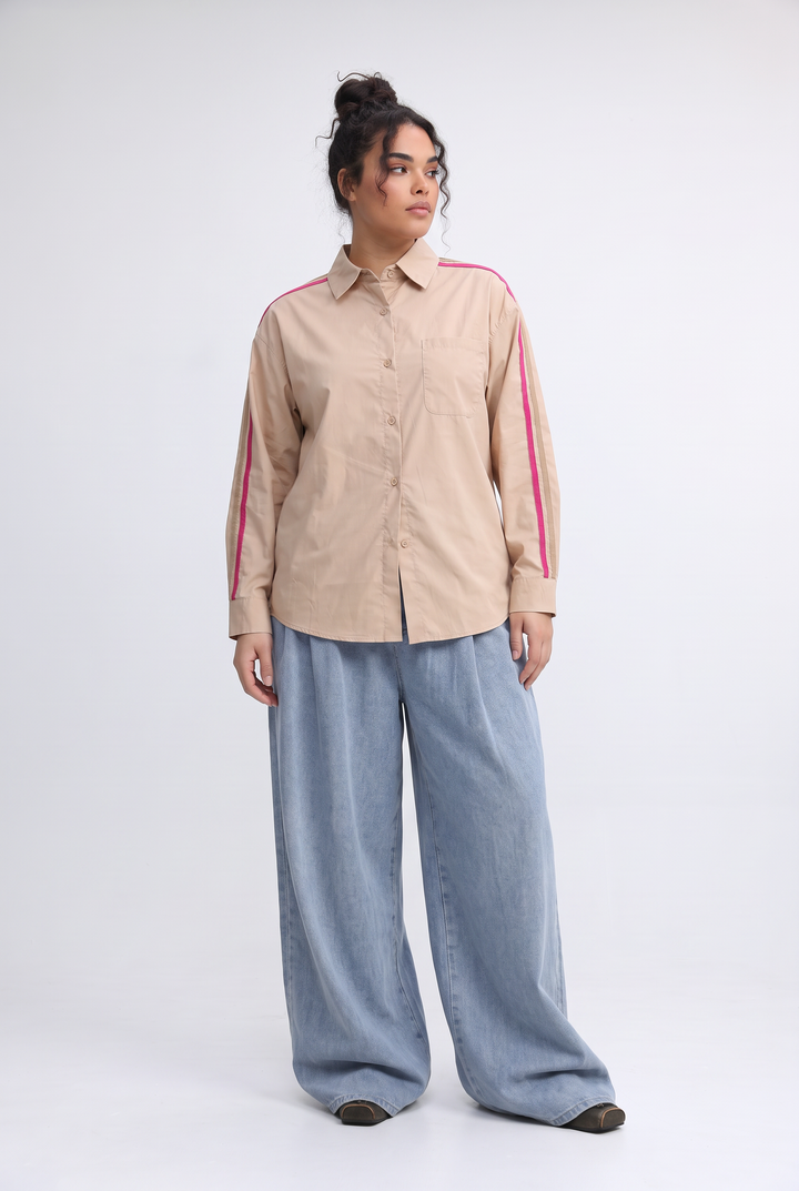 Side Stripes Beige Buttoned Shirt