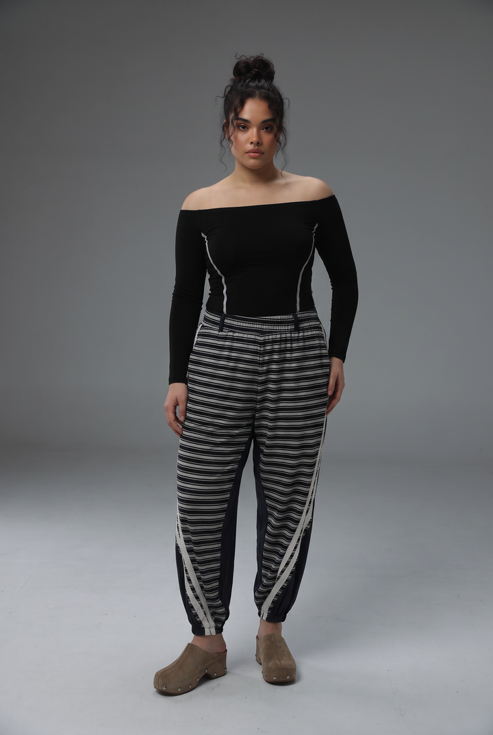 Daniela's Navy Mixed Off Shoulder Bodysuit