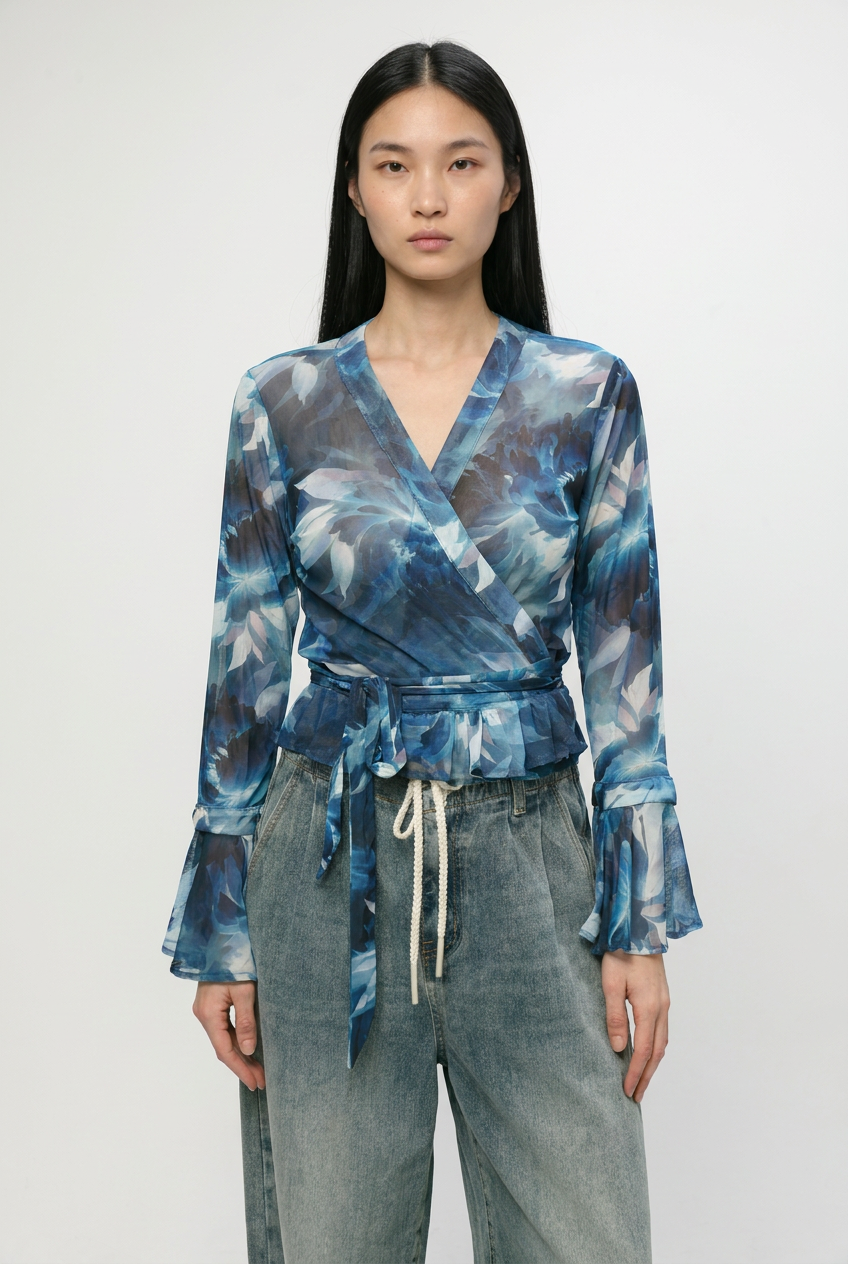 Mirage Blue Wrap Top